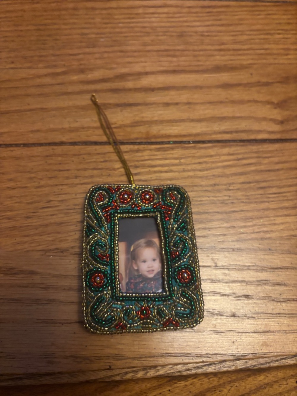 Beaded Mini Photo Frame Ornament - Green & Red
